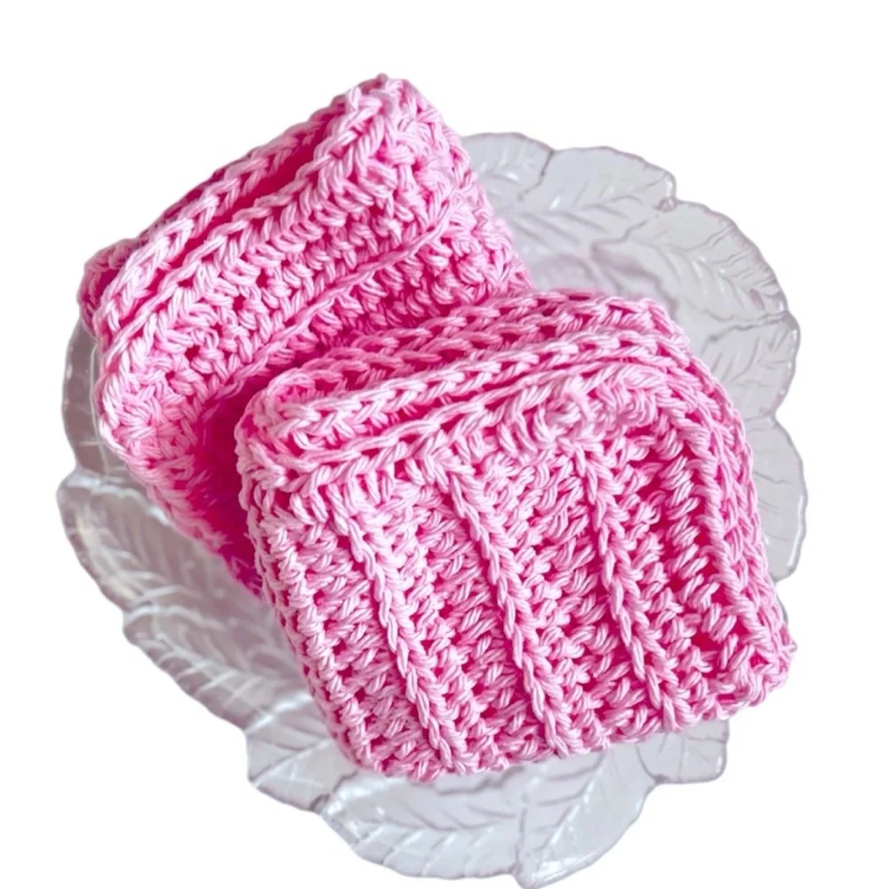 Hand Crafted Soft Pink All Purpose Dish or Wash Cloths 100% Cotton Set of Two